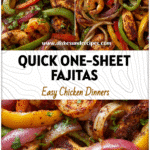 Sheet Pan Grilled Chicken fajitas with shrimp, bell peppers, and onions for an easy One Sheet Fajitas meal.